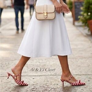 Wild Fable Red Gingham Pointed Toe Mules Size 9.5 Bow Kitten Heel New With Tags